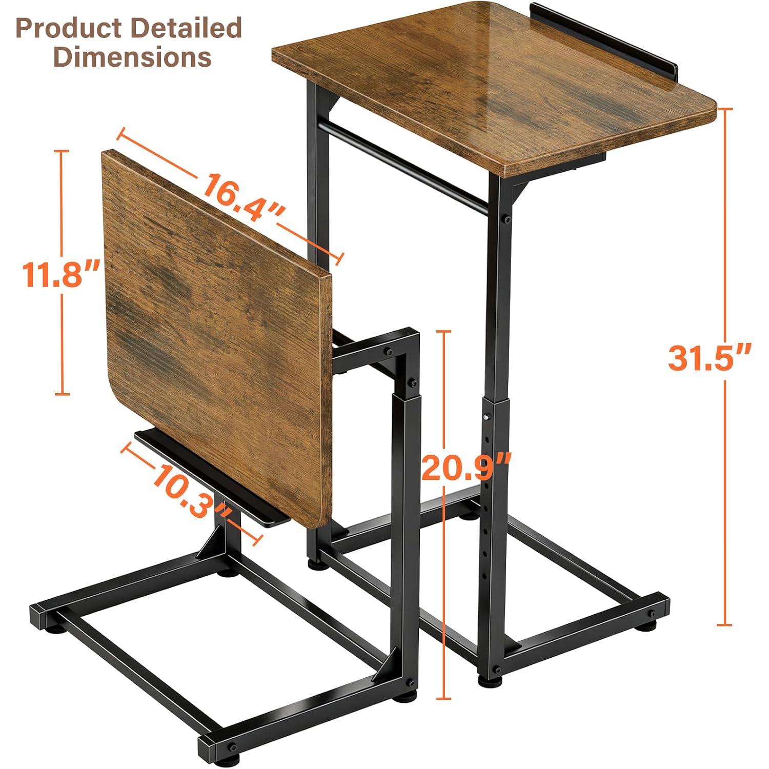 Tv Tray Table Set Of 2, 8-Level Adjustable Height Couch Side Table，90° Tilt Angle Adjustments C-Shaped End Table, With Phone & Tablet Slot Sofa Computer Desk For Couch, Sofa, Bed, Chair, Living Room
