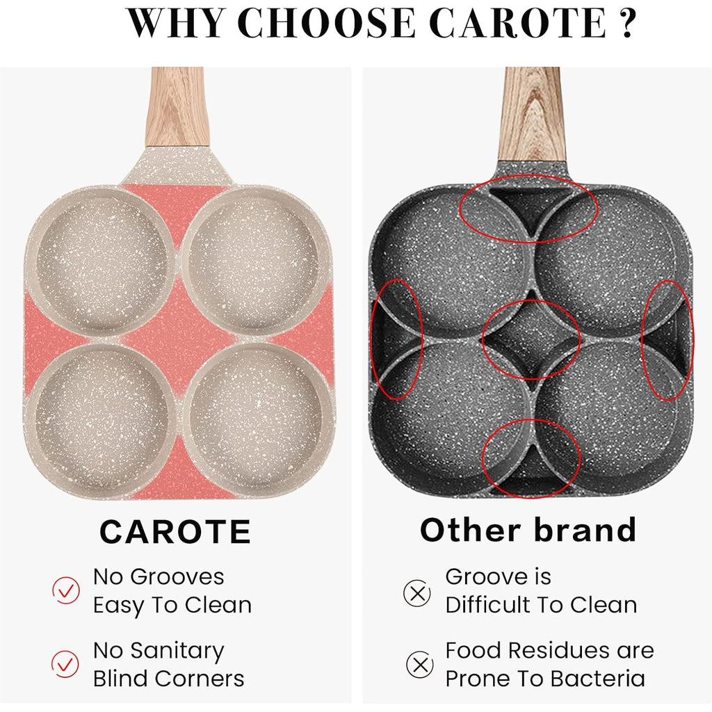 CAROTE Egg Pan Omelette Pan, 4-Cup Nonstick Granite Omelette Skillet - Pancake Pan and Healthy Egg Cooker Suitable for Gas Stove & Induction Cookware