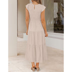 Zesica Women'S 2026 Summer Casual Flutter Short Sleeve Crew Neck Smocked Elastic Waist Tiered Midi Dress