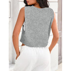 Fisoew Womens Workout Cropped Tank Tops Boxy Loose Fit Casual Sleeveless Shirts Athletic Crew Neck Summer Basic Tees