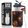 Cold Brew Mason Coffee Maker - 64oz Iced Coffee Pitcher with Stainless Steel Mixing Spoon & Super Dense Filter 3 Steps Finish Cold Brew Coffee, Classic BPA Free Sturdy Mason jar Pitcher Easy to Clean