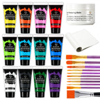 Bowitzki 12 Color Face Paint Set Waterproof & Smudge Proof, Sweatproof Cream Body Face Painting Makeup For Halloween, Carnival, Cosplay Party
