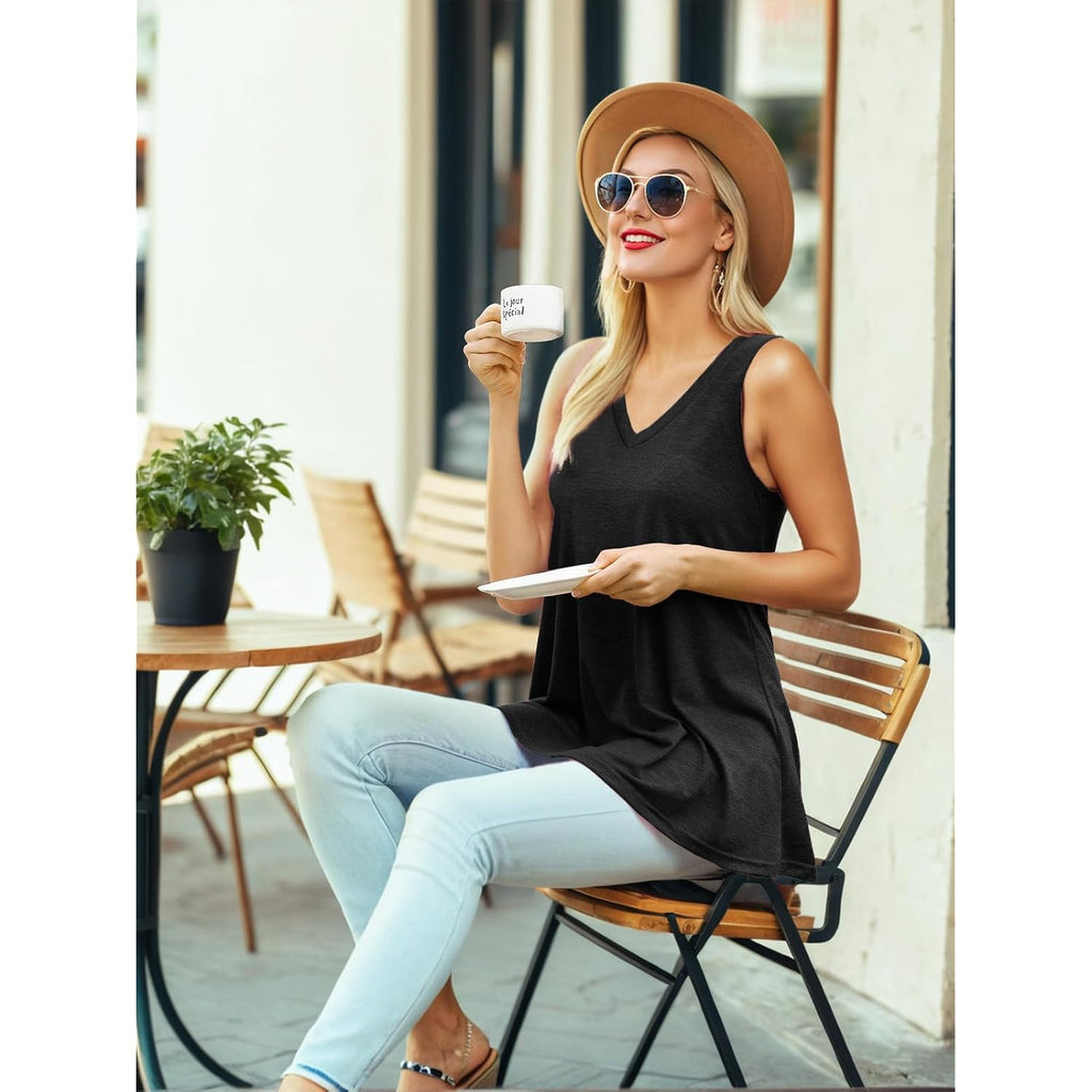 Women's Summer Sleeveless V-Neck T-Shirt Tunic Tops Blouse Shirts