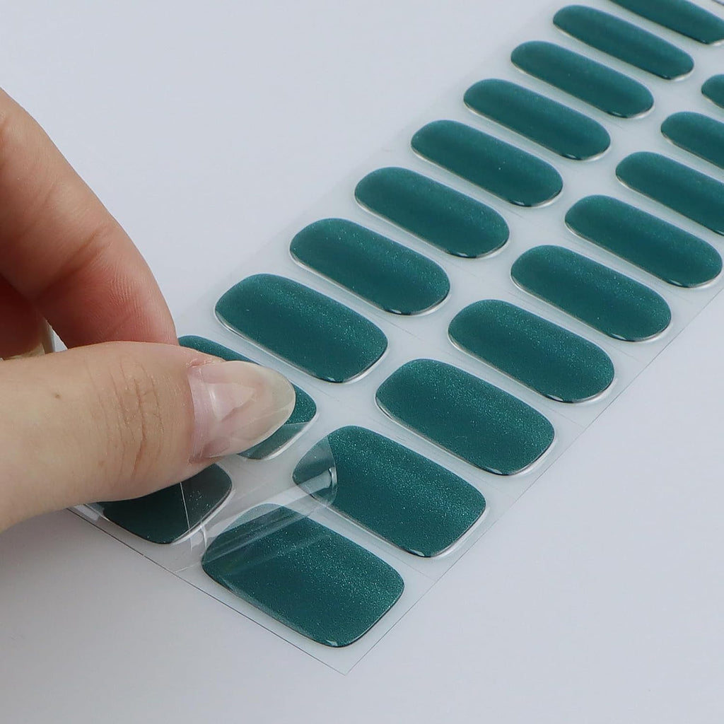 JMEOWIO Gel Nail Stickers Green Cat Eye Semi Cured Gel Nail Strips Wraps UV/LED Nails Art Design Decoration Accessories