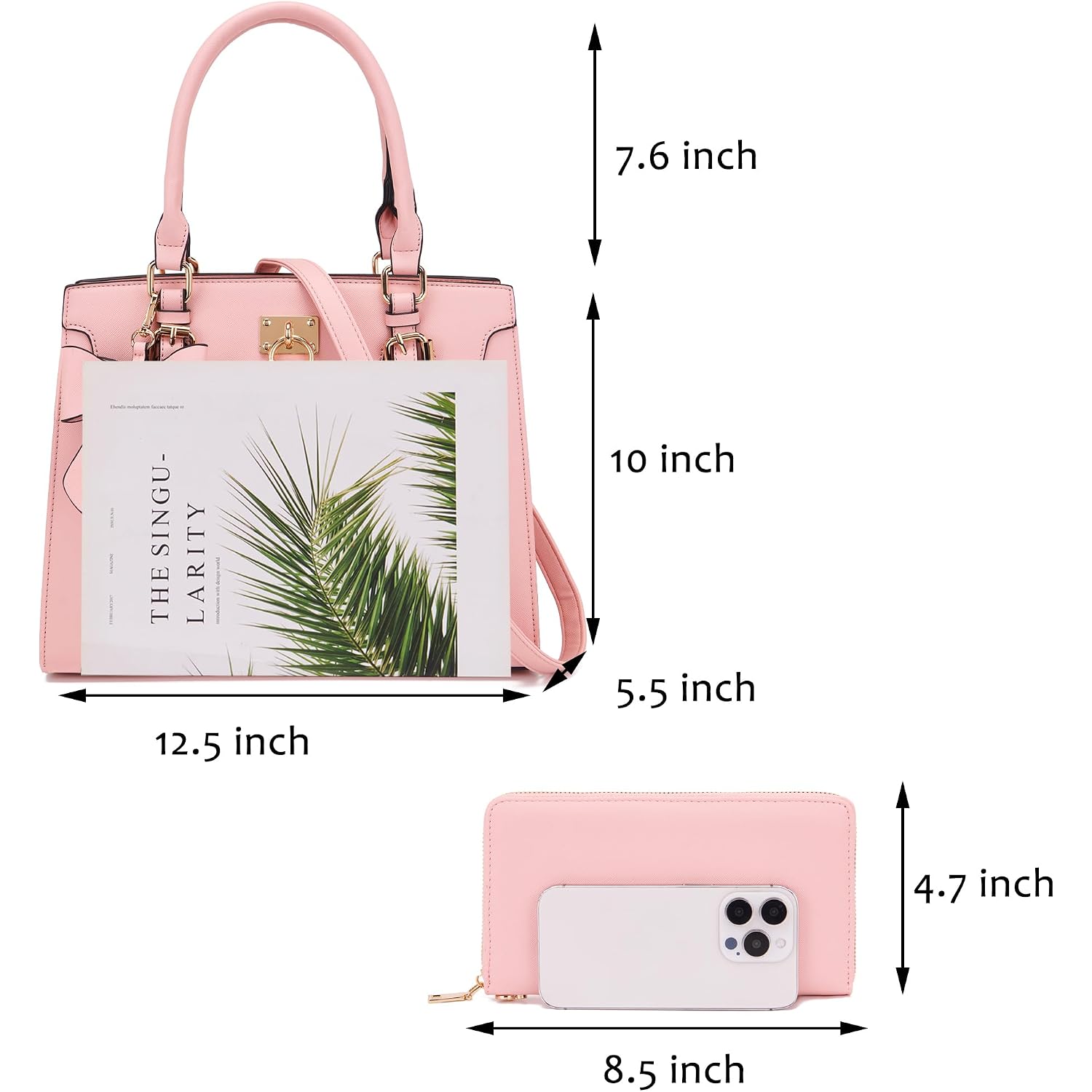 Qiyuer Women Purses And Handbags Set Ladies Top Handle Satchel Tote Shoulder Work Bag With Matching Clutch Wallet 2Pcs