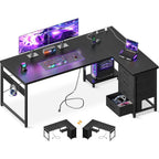 Aodk L Shaped Gaming Desk With 4 Drawers, 61" Reversible Home Office Desks With Power Outlets, L Shaped Computer Desk With Usb Charging Port And Host Stand, Corner Desk, Easy To Assemble, Black