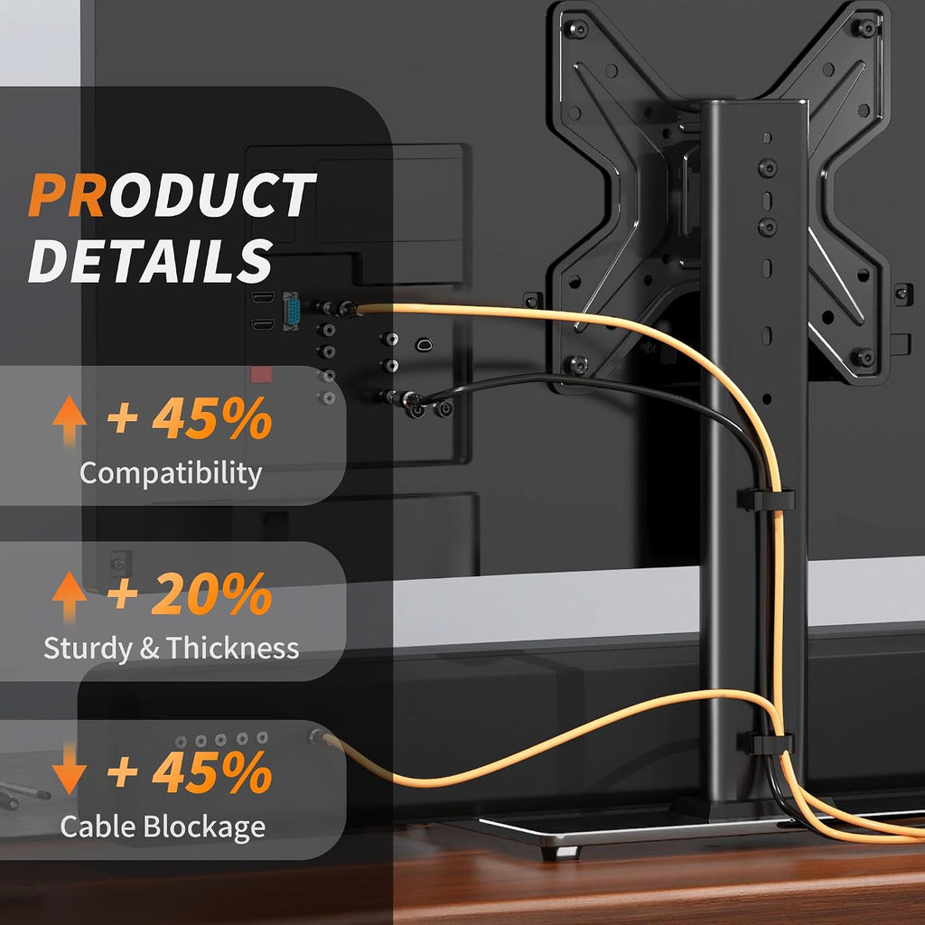 Universal Swivel Tv Stand Base Table Top Tv Stand For 17-43 Inch Tvs Height Adjustable Monitor Mount Stand, Holds Up To 88Lbs, Max Vesa 200X200Mm, Ts205