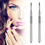 Hariendny 2 Pack 3D Nail Art Brush for Acrylic, Kolinsky Acrylic Nail Brushes Set, Nail Lining Brush Nail Salon Painting Brush Pen with Non-Slip Handle, Silver Metal Nail Art Pen (Size #2)
