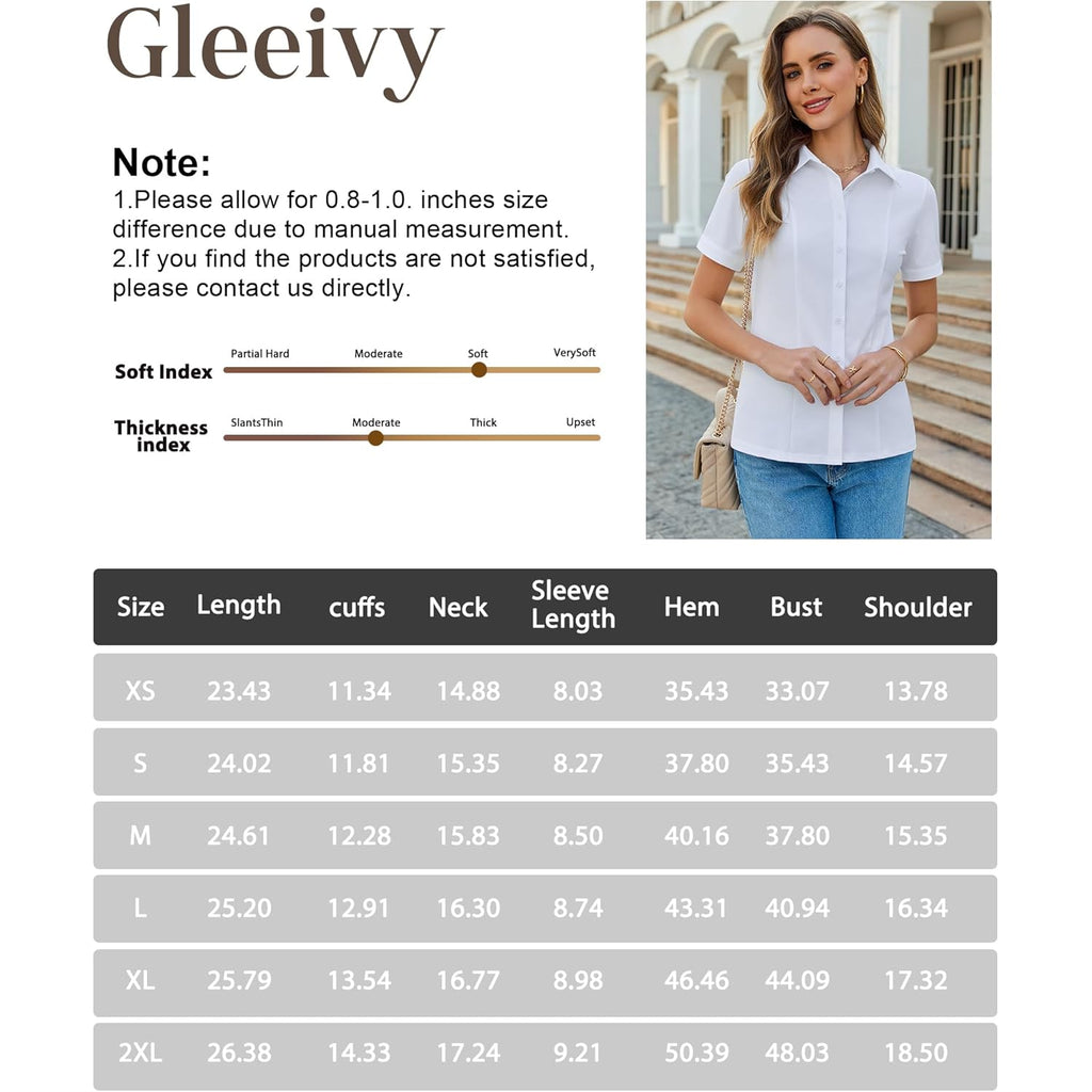Button Down Shirts for Women Stretch Short Sleeve Dress Shirts for Women Collared Wrinkle Free Business Top Work Blouse