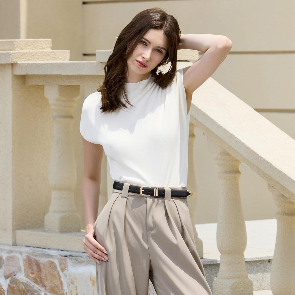 VATAN Women Leather Belt for Jeans Dresses Pants Fashion Ladies Casual Waist Belt with Gold Buckle
