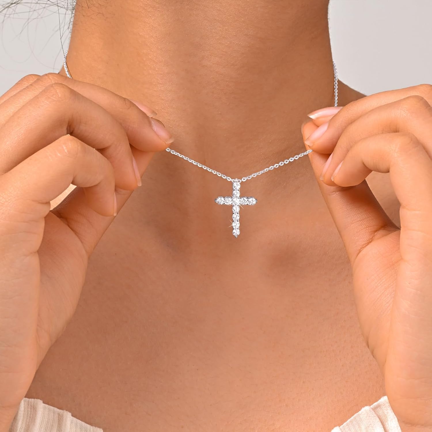 925 Sterling Silver Cross Necklaces for Women 18K Gold Plated Cubic Zirconia Cross Pendant Necklace Easter Baptism Religious Jewelry Minimalist Gift