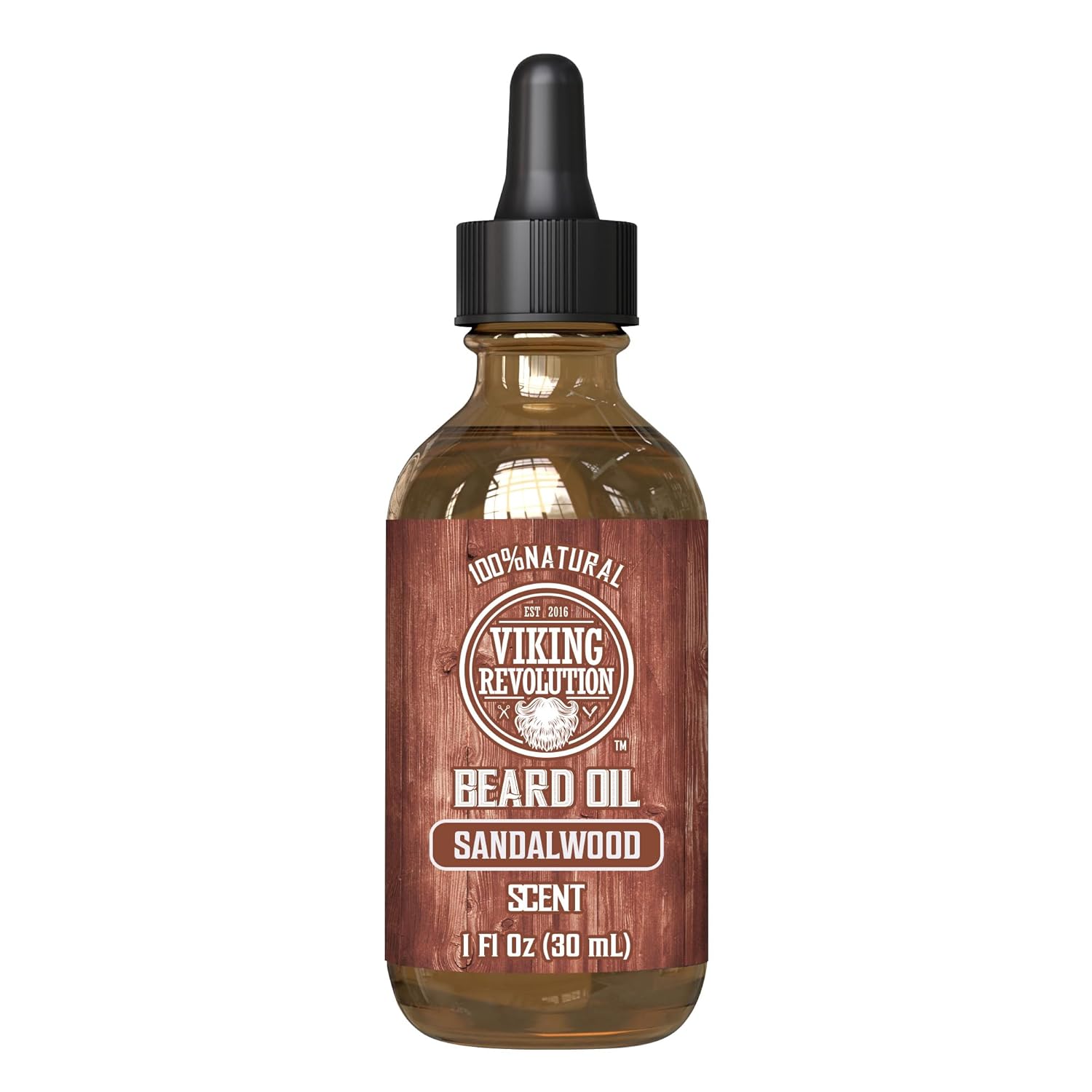 Viking Revolution Beard Oil for Men - Natural Mens Beard Oil with Argan Oil and Jojoba Oil - Beard Softener, Strengthens and Moisturizes - Beard Conditioner for Men (Sandalwood, 1 Pack)