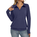 Ticticmiss Womens Polo Shirts Long Sleeve Banded Bottom Tops Business Casual Tops Collared V Neck Blouses