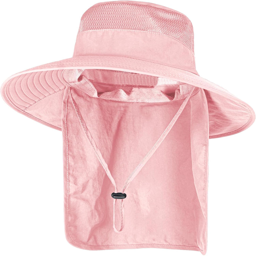 Sun Hats for Men Women Fishing Hat UPF 50+ Breathable Wide Brim Bucket Hats Summer UV Protection Safari Hat with Neck Flap Pink