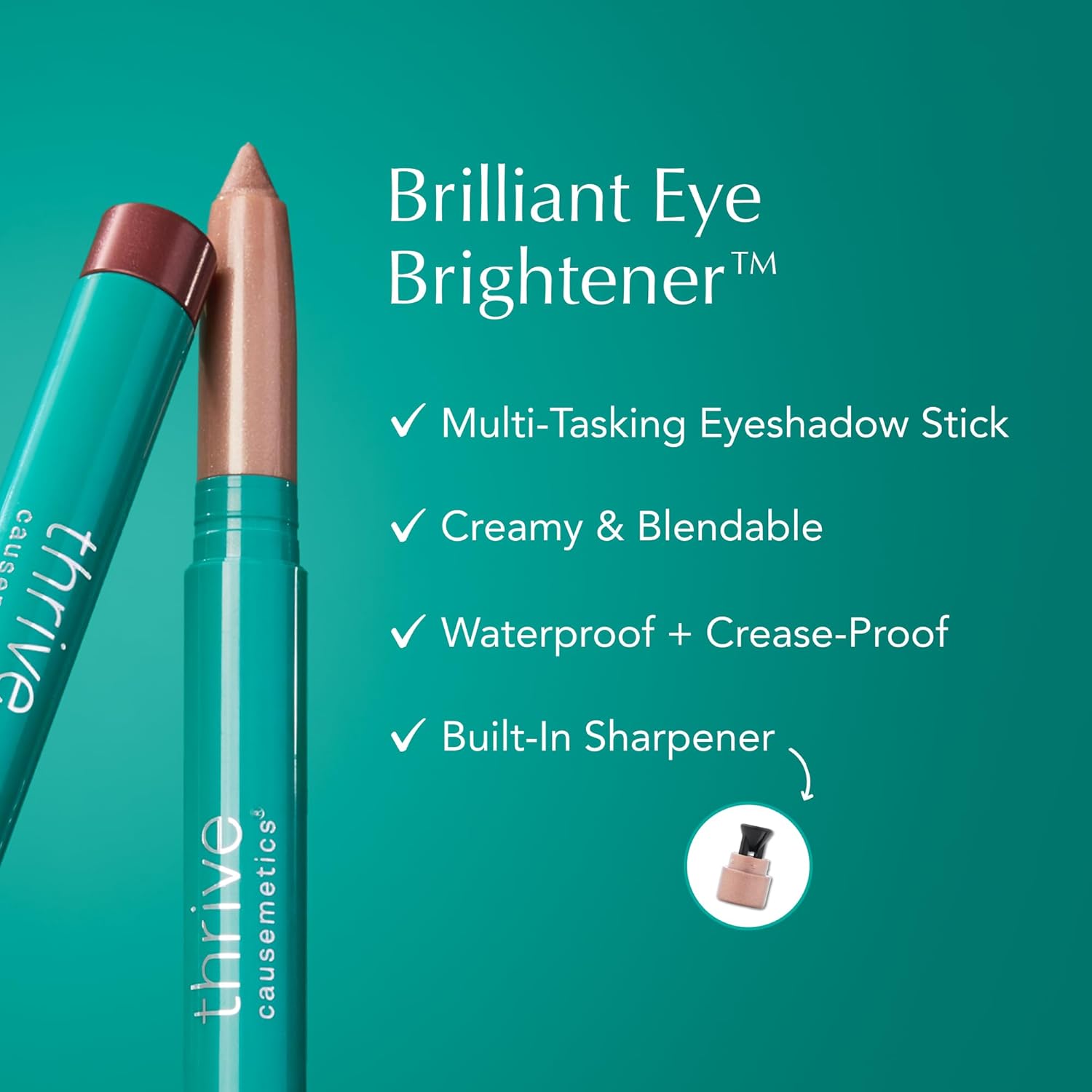 Thrive Causemetics Brilliant Eye Brightener Matte Classic Eyeshadow Stick Bundle, 3 Shades, Waterproof & Crease Proof Cream to Powder Long Lasting Formula, 3 Shadow Sticks & Confetti Makeup Bag