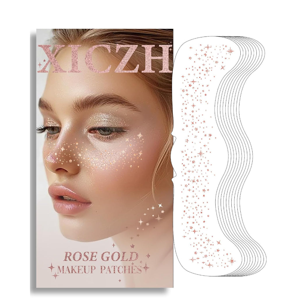 Face Glitter, Temporary Face Tattoos, Face Body Glitter Makeup Patches For Women Girls, Country Concerts Singer Festival Rave Accessories (Rose Gold - 8 Pcs)