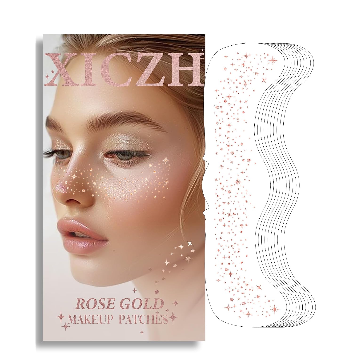 Face Glitter, Temporary Face Tattoos, Face Body Glitter Makeup Patches For Women Girls, Country Concerts Singer Festival Rave Accessories (Rose Gold - 8 Pcs)
