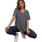 Aokosor Womens V Neck Short Sleeve T Shirts Summer Tops 2026 Casual Loose Tees Trending Now S-4XL