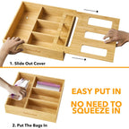 SpaceAid Bag Storage Organizer for Kitchen Drawer, Bamboo Organizer, Compatible with Gallon, Quart, Sandwich and Snack Variety Size Bag (1 Box 4 Slots)