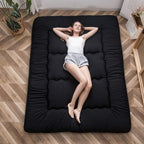 Maxyoyo Japanese Floor Mattress Futon Mattress, 4" Thicken Tatami Mat Sleeping Pad Foldable Roll Up Mat Boys Girls Dormitory Pad Kids Floor Lounger, Black, Full