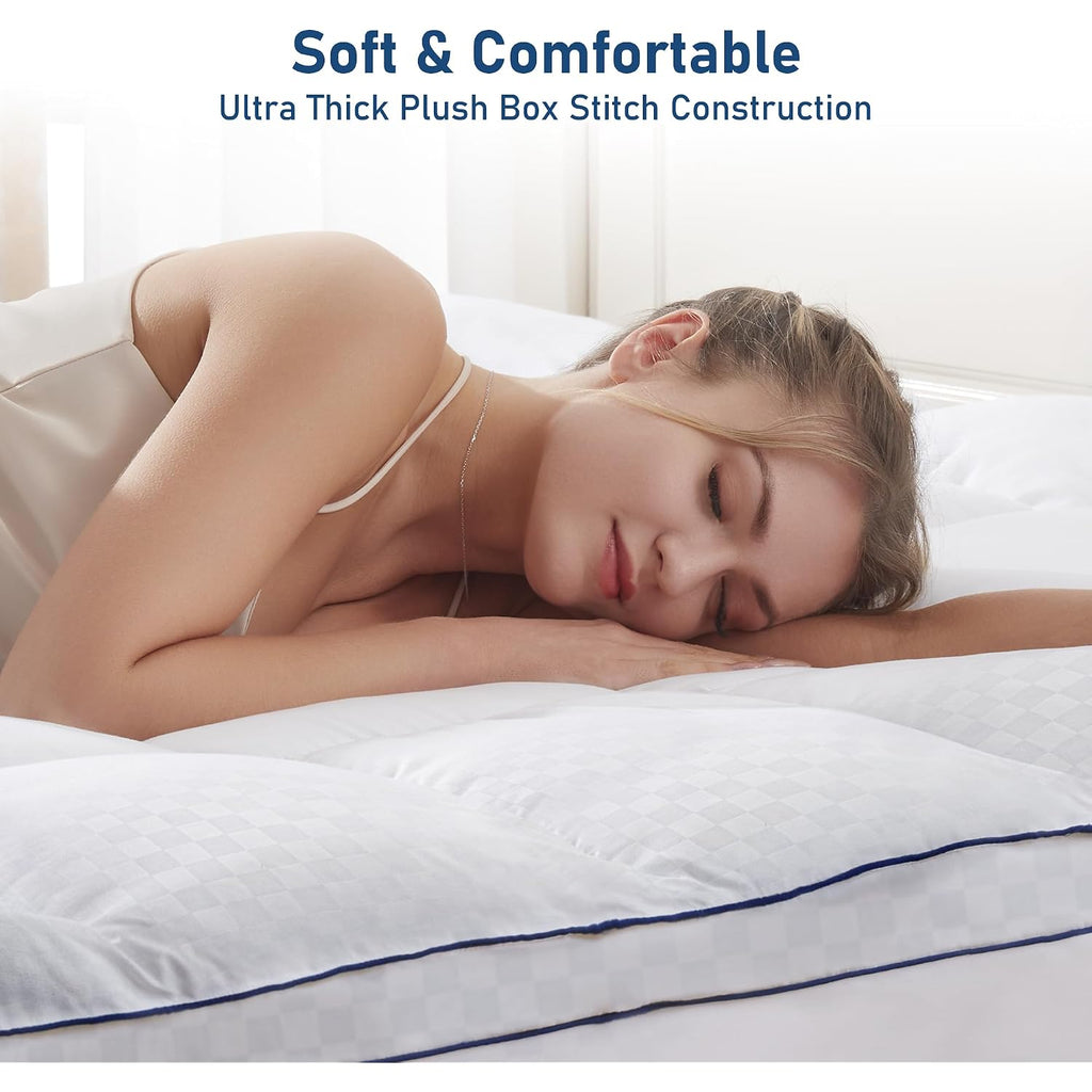 Bedluxury Queen Mattress Topper Extra Thick Pillowtop Mattress Pad Cover Cooling And Plush With 8-21 Inch Deep Pocket 3D Snow Down Alternative Fill