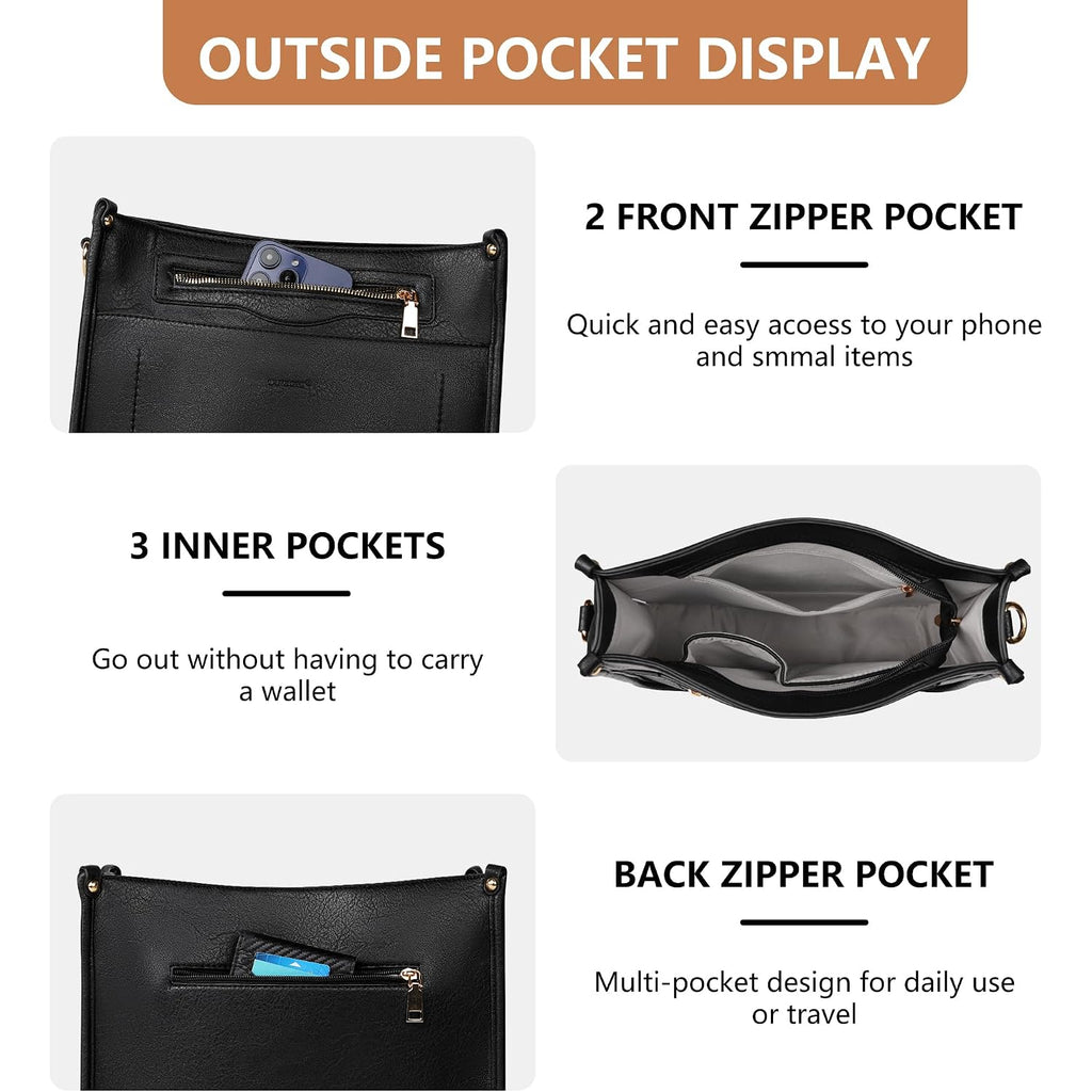 Tantomi Crossbody Bags For Women Crossbody Purses Vegan Leather Hobo Bag Shoulder Handbags With Guitar Strap-7 Pockets