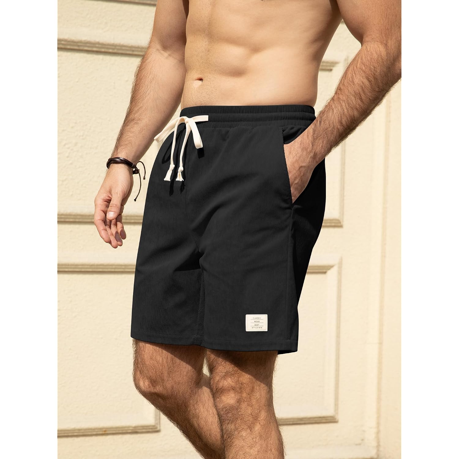 Hardaddy Mens Corduroy Shorts Elastic Waist Drawstring Casual Summer Beach Lounge Short