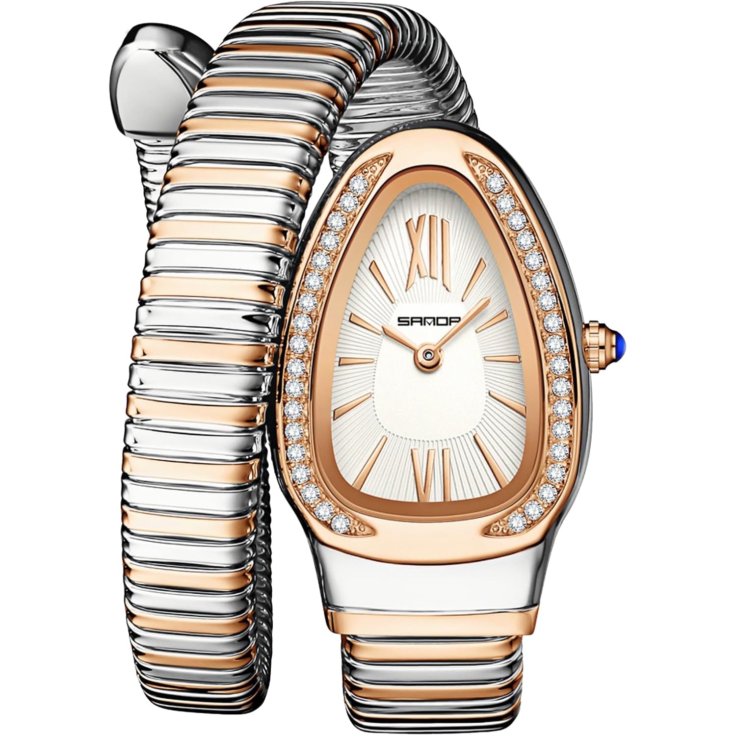 Gosasa Snake Bracelet Watch For Women, Elegant Wrap Around Bangle Wristwatch, Fashion Jewelry Style Quartz Watch, Adjustable Cuff Serpenti Watch For Dress & Gift