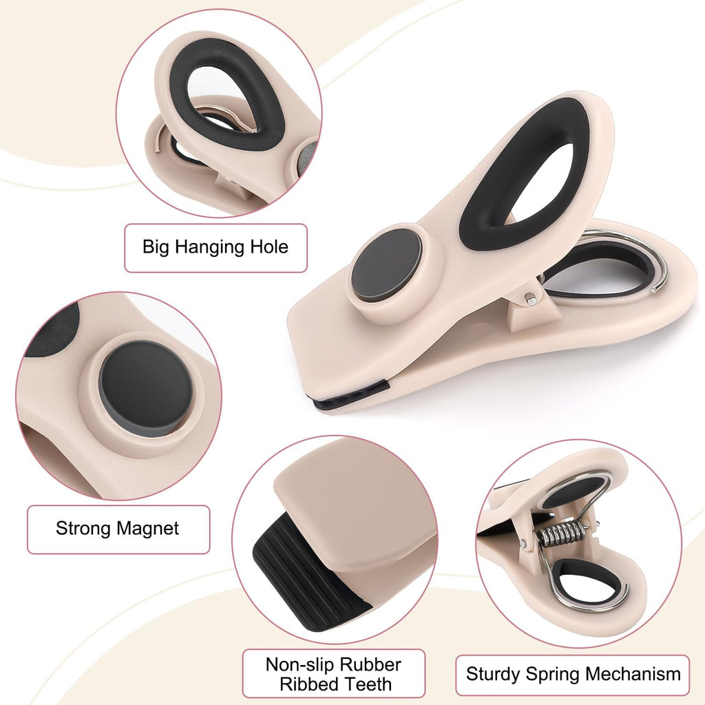 Chip Clips, Magnetic Bag Clips With Air Tight Seal For Food Storage, 12 Pieces, Neutral Color