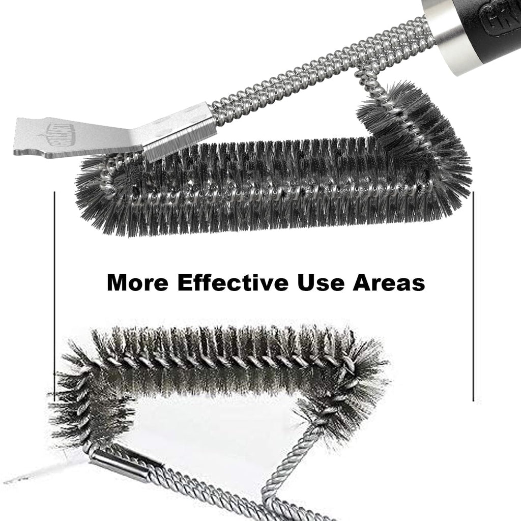 Grillart Grill Brush And Scraper Bbq Brush For Grill, Safe 18" Stainless Steel Woven Wire 3 In 1 Bristles Grill Cleaning Brush, Br-4516