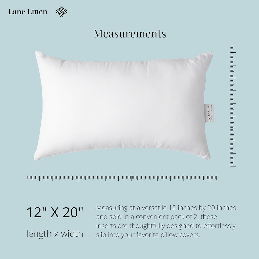 LANE LINEN 12x20 Pillow Insert - Pack of 2 White Decorative Pillows for Sofa Bed, Fluffy Pillow Inserts for Cushion Covers, Bed, Couch Pillows for Living Room