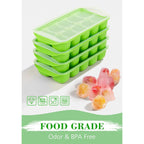 DOQAUS Ice Cube Tray with Lid and Bin - 4 Pack Ice Bucket Kits, Stackable Silicone Ice Trays for Freezer, Easy Pop Out, BPA Free for Cocktail, Coffee, Soup, Food, RV, Kitchen