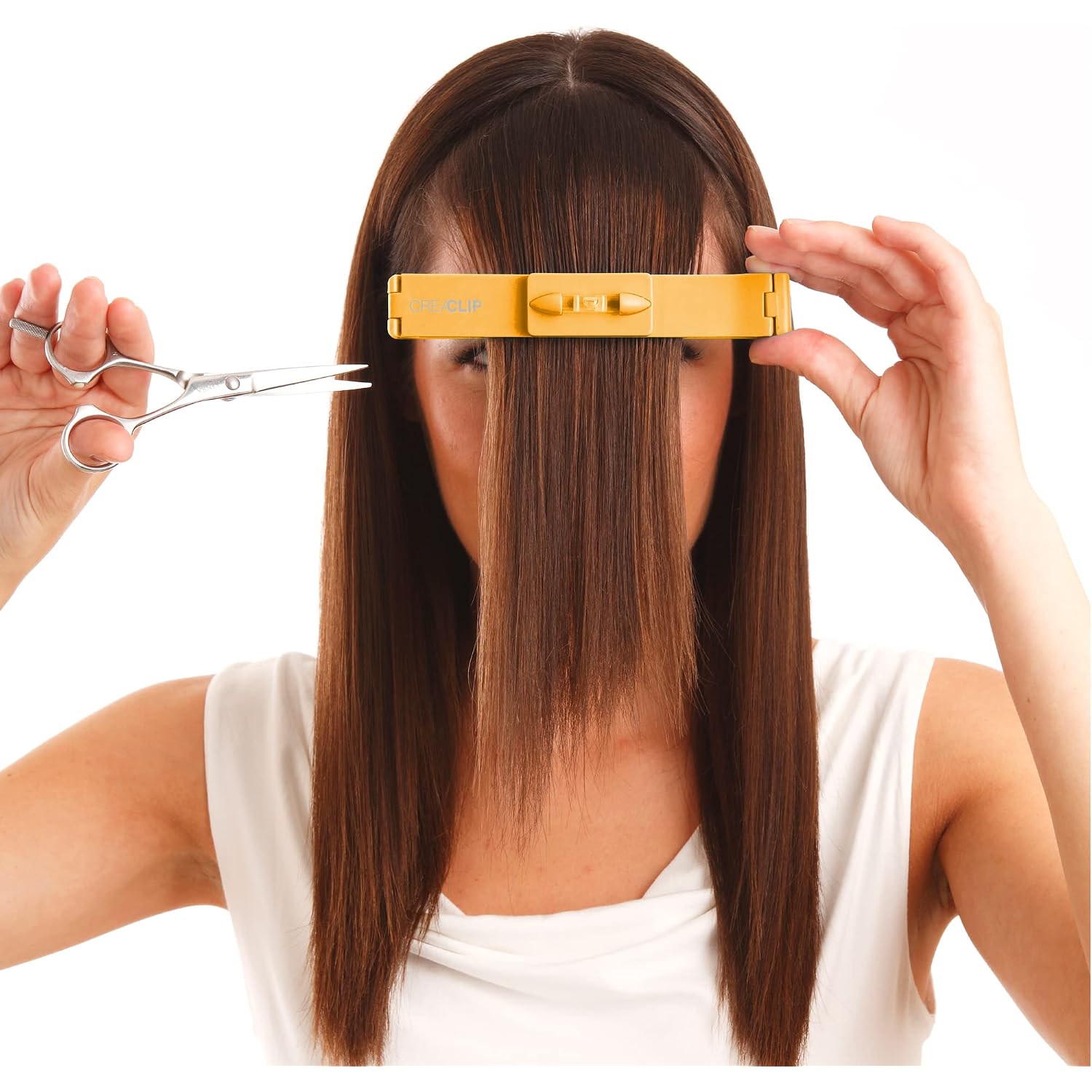 Original Creaclip Medium And Scissors For Fine, Thin Hair - As Seen On Shark Tank - Hair Cutting Tool For Layers Bangs Split Ends Kids Hair Cut, Hair Cutting Guide