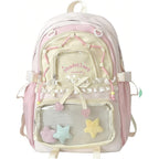 Kawaii Ita Backpack - Cute Backpack Coquette Aesthetic Back Pack Y2K Daypack With Clear Pockets With Clear Pockets (Pink)