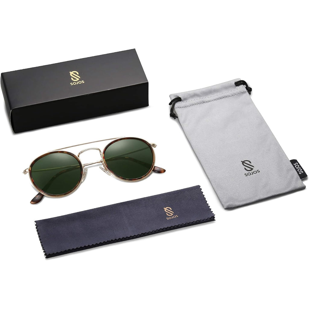 Sojos Retro Vintage Round Polarized Sunglasses For Women Men Double Bridge Circle Sunnies Sj1104