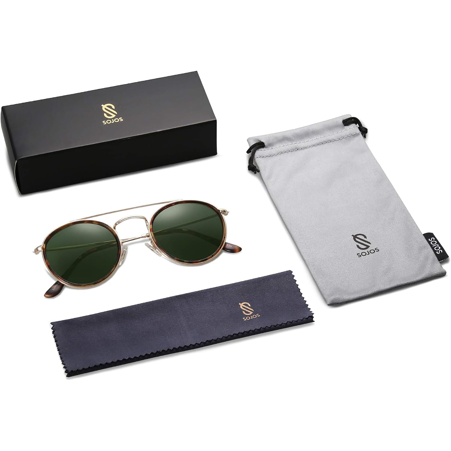 Sojos Retro Vintage Round Polarized Sunglasses For Women Men Double Bridge Circle Sunnies Sj1104
