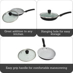 IMUSA 6.3” Gray Speckled Ceramic Mini Fry Pan with Glass Lid – PFAS Free Nonstick Small Skillet for Eggs, Mini Omelets, Crepes & Single Servings, Matte Black Exterior