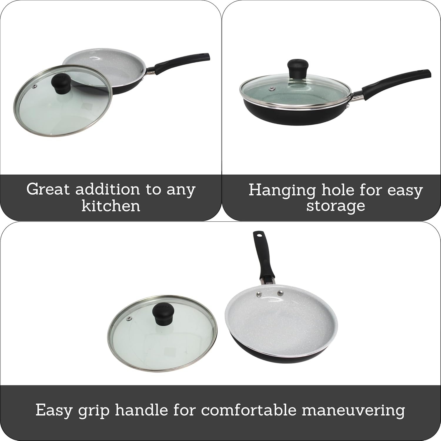 IMUSA 6.3” Gray Speckled Ceramic Mini Fry Pan with Glass Lid – PFAS Free Nonstick Small Skillet for Eggs, Mini Omelets, Crepes & Single Servings, Matte Black Exterior
