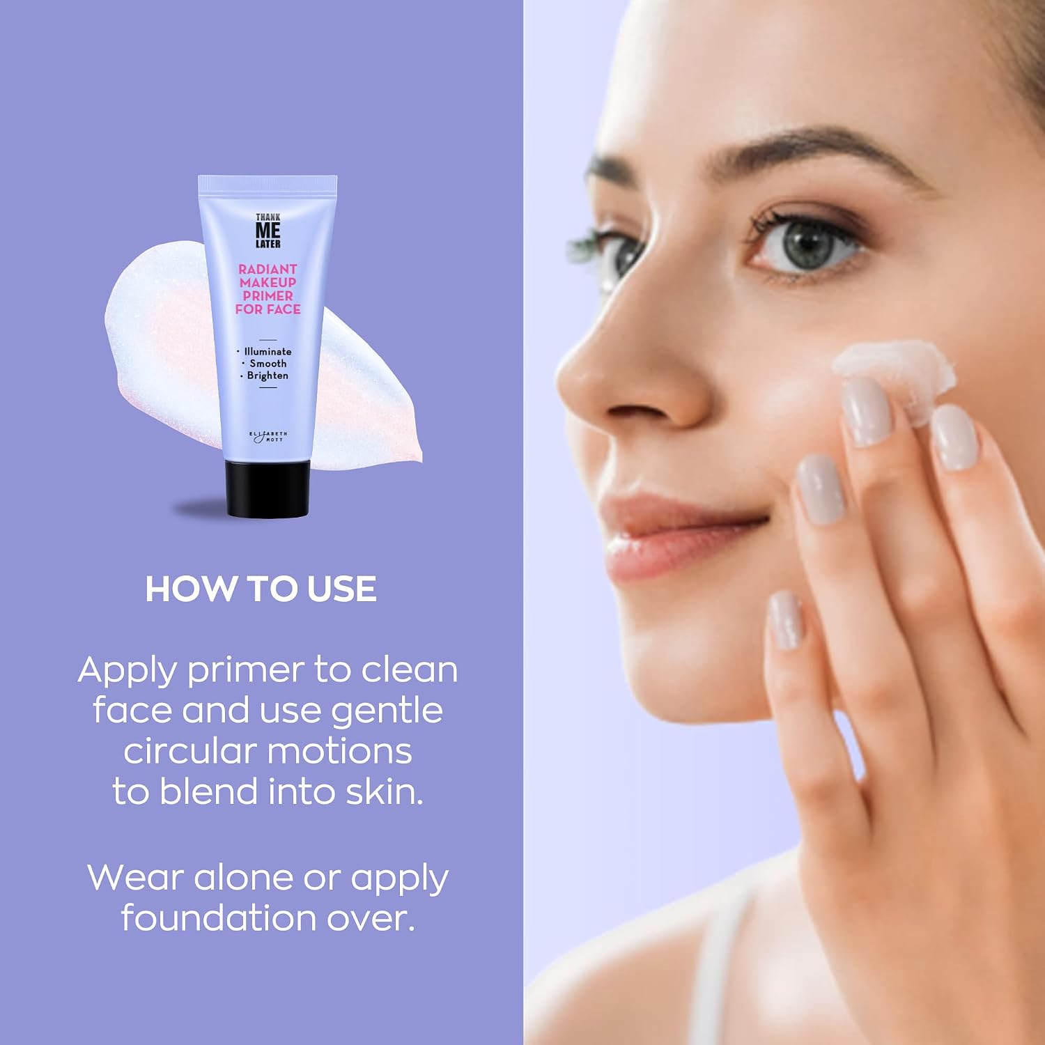 Elizabeth Mott Thank Me Later Radiant Face Primer - Illuminating & Hydrating Makeup Base With Niacinamide For Dewy Skin - Long-Lasting, Oil-Free Formula, Lightweight & Cruelty-Free, 30G