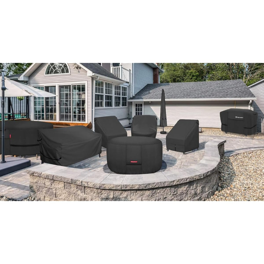 Porch Shield Fire Pit Cover - Waterproof 600D Heavy Duty Fade Resistant Round Patio Fire Bowl Cover Black - 36 Inch