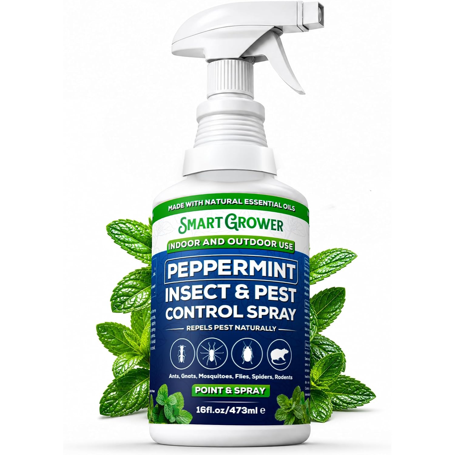 Peppermint Oil Pest Repellent Spray, All Natural, Ready-To-Use, 16 Fl Oz | Peppermint Oil Formula, Repels Mice, Spiders, Ants, Wasps, Bugs, Indoor & Outdoor Use, Smart Grower