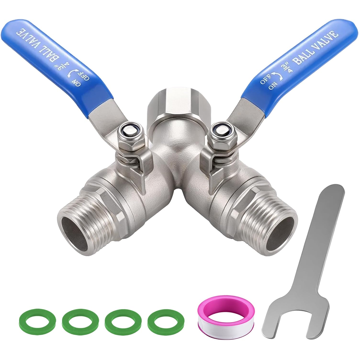 304 Stainless Steel Garden Hose Splitter 2 Way Heavy Duty, Full Flow Y Valve Water Hose Splitter With Long Handle, Lead-Free，3/4" Ght Thread