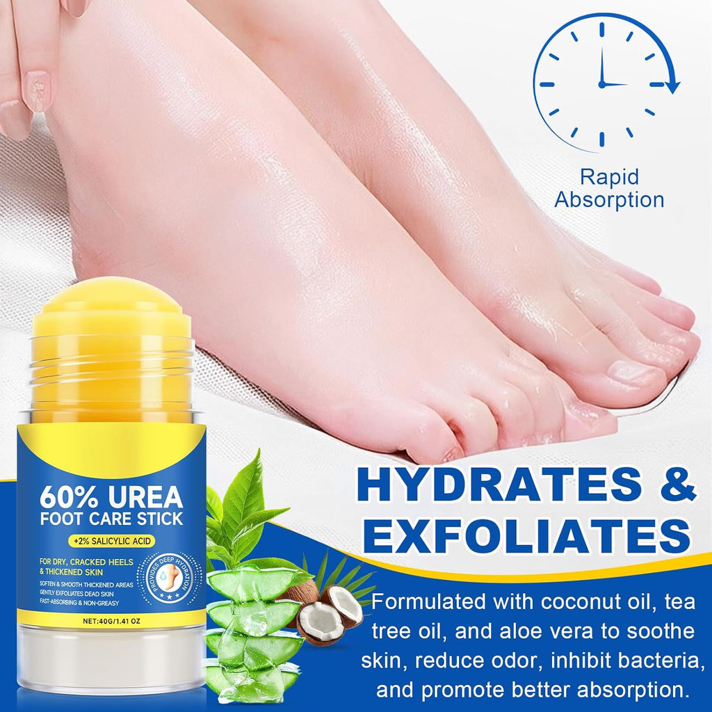 60% Urea Cream Stick plus 2% Salicylic Acid, Maximum Strength Urea Foot Cream Callus Remover for Dry Cracked Heels, Hands, Knees,Exfoliating Moisturizer, Dead Skin Remover Foot Balm 1.4oz (2pcs)