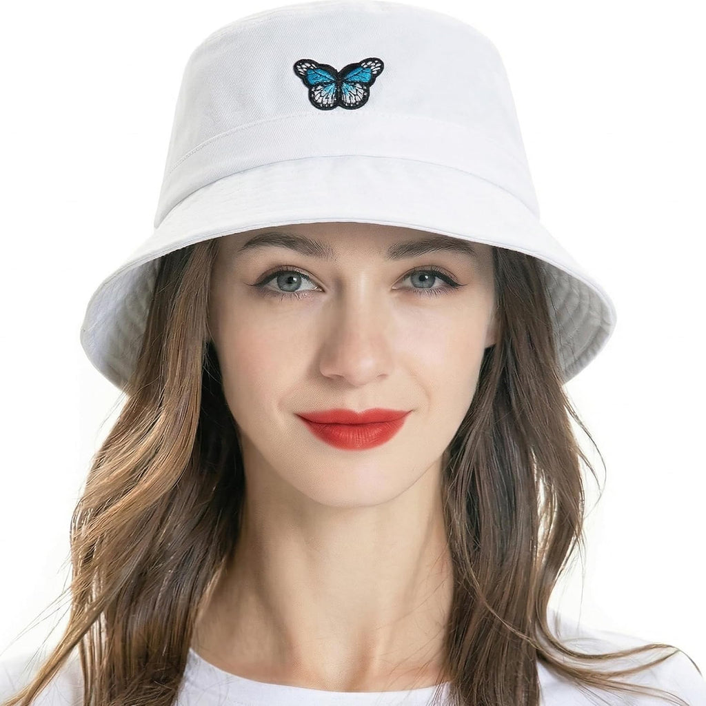 Zlyc Cotton Bucket Hats For Women Men Embroidered Packable Beach Hat Summer Travel Sun Cap For Daily Commute