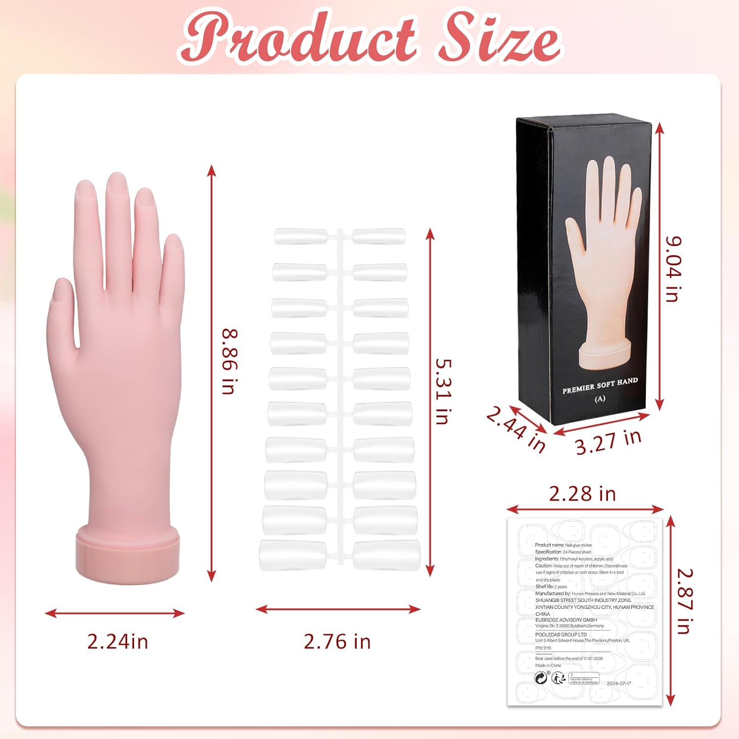 Practice Hand for Acrylic Nails, Flexible Bendable Nail Practice Hand for Beginners with 100 PCS Nail Tips & 192 PCS Jelly Glues, Silicone Manicure Training kit for Nail Art