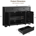 48 Inches Sideboard Buffet Cabinet With Storage, Farmhouse Sideboard With 2 Drawers And 3 Doors, Wood Coffee Bar Cabinet With Adjustable Shelves For Living Room, Kitchen, Hallway, Black