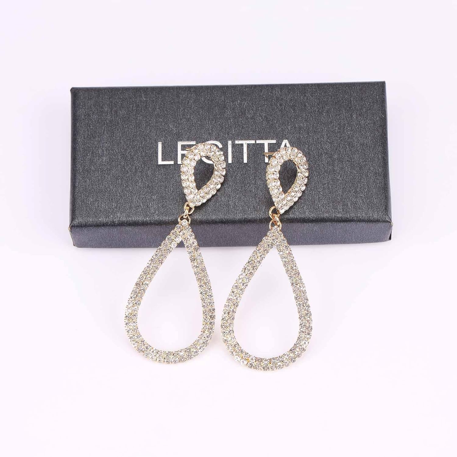 Rhinestone Teardrop Dangle Earrings Sparkly Wedding Jewelry