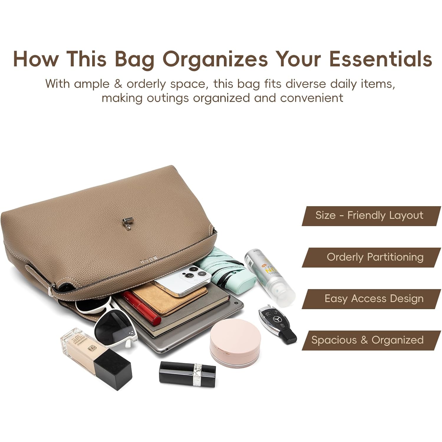 Leather Crossbody Bag For Women, Multiple Compartments For Everyday & Travel