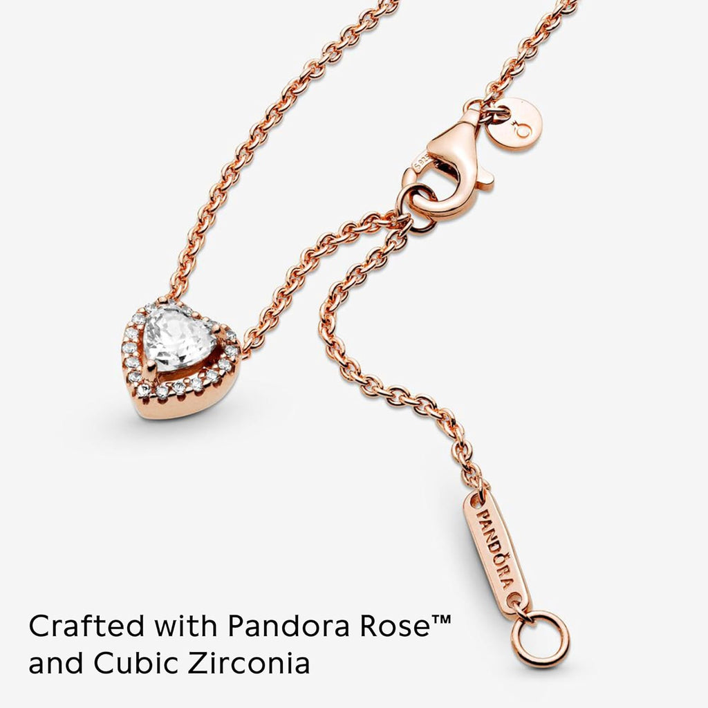 PANDORA Sparkling Heart Collier Necklace - Adjustable Jewelry with Lobster Clasp - Gift for Her - 14k Rose Gold & Cubic Zirconia - With Gift Box - 17.7"