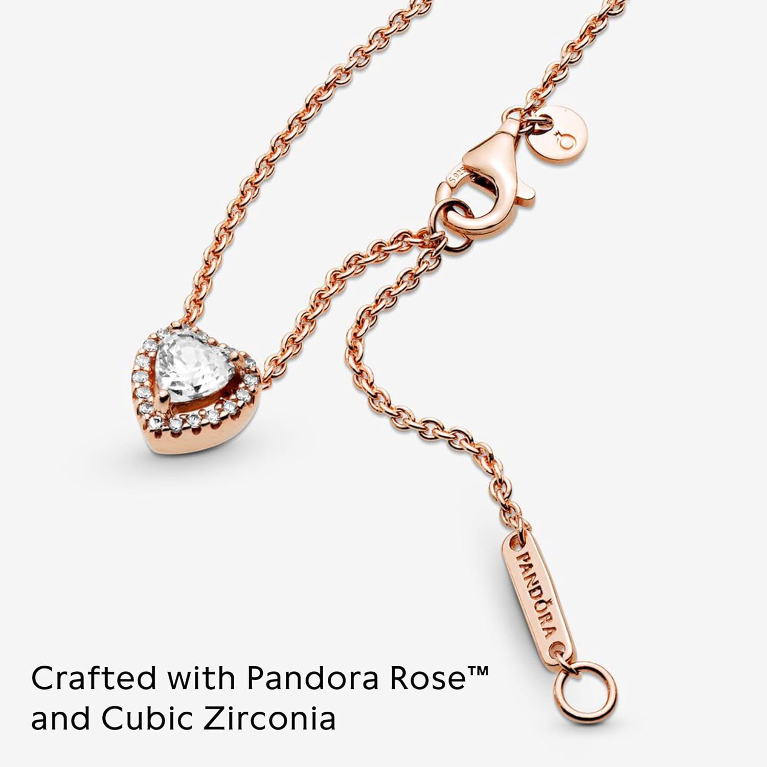 PANDORA Sparkling Heart Collier Necklace - Adjustable Jewelry with Lobster Clasp - Gift for Her - 14k Rose Gold & Cubic Zirconia - With Gift Box - 17.7"